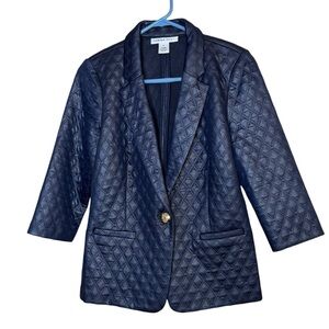 Carole Wren Navy Blue Quilted Blazer Single Gold Button Size S